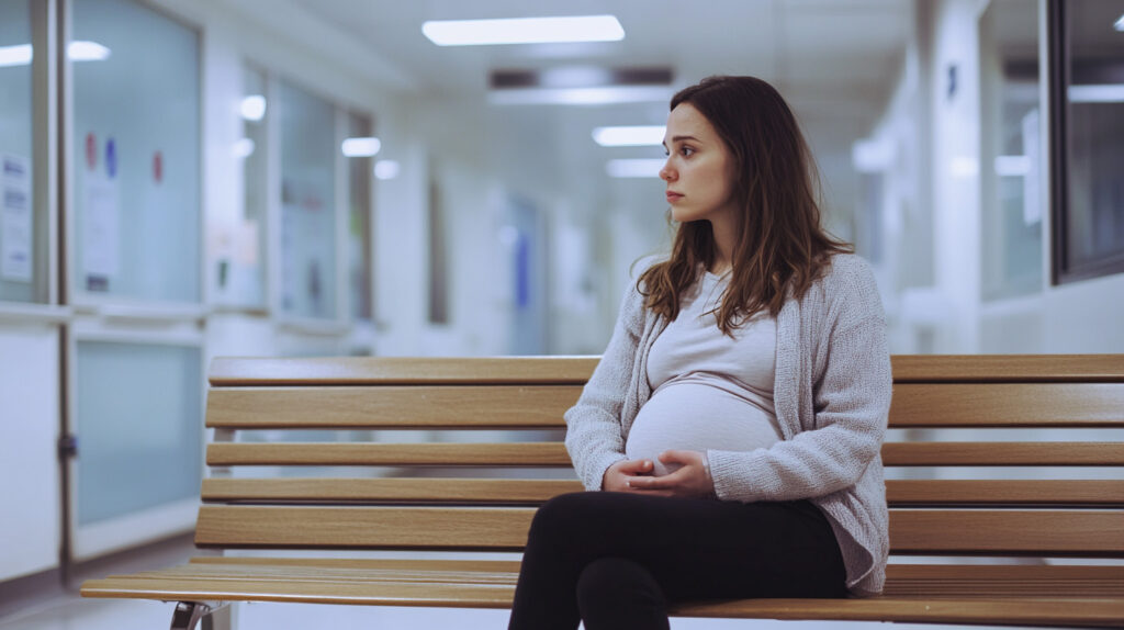 Menina grávida em banco no hospital